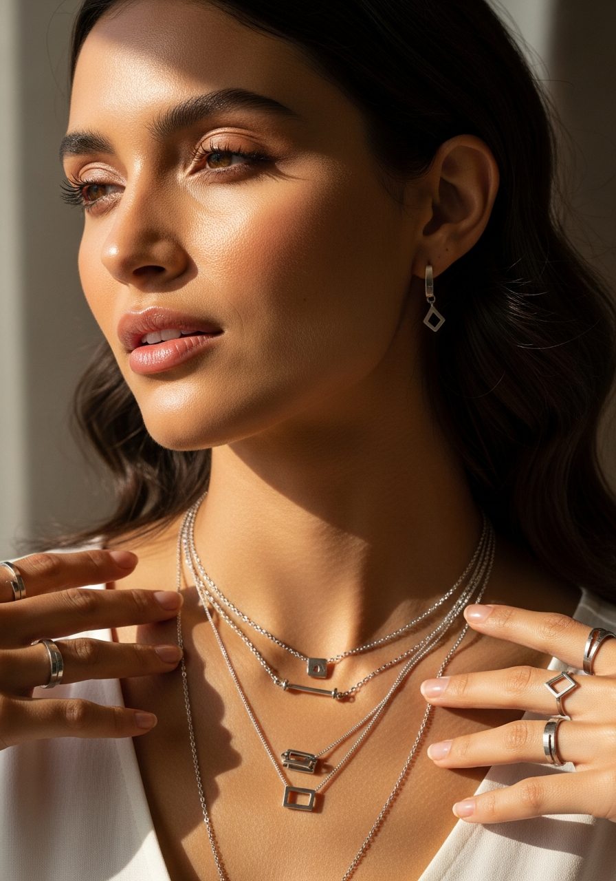 Mujer luciendo joyer&iacute;a Destellos de Amor